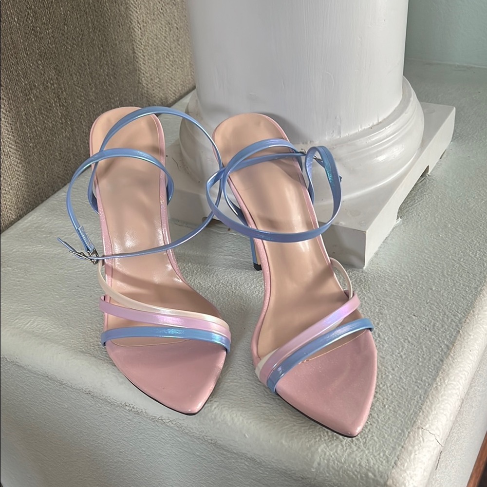 Elegant Pink and Blue Strappy Heels